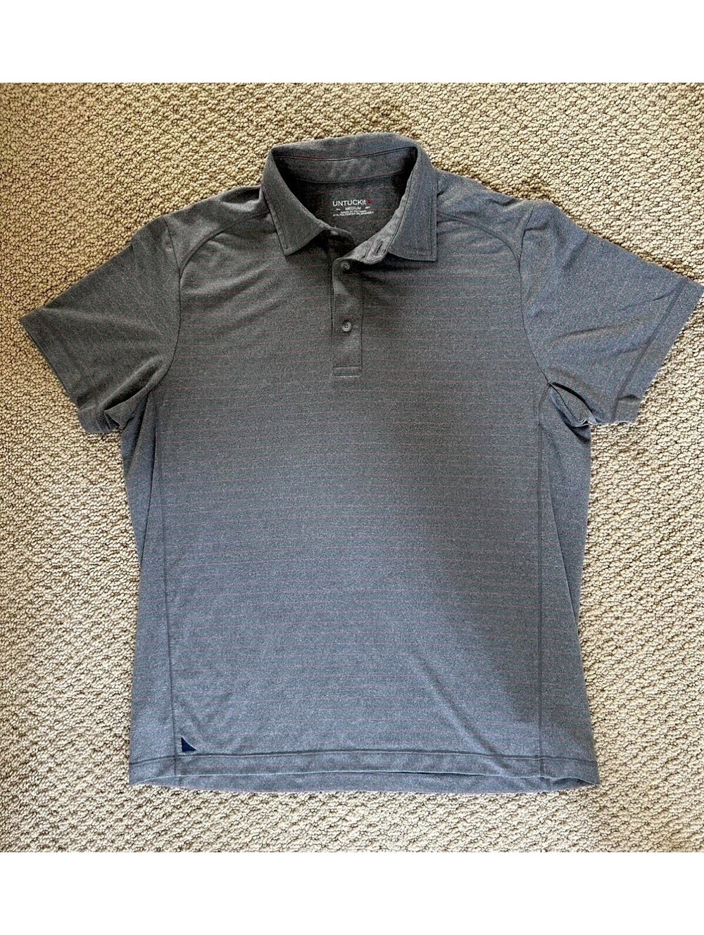 Untuckit Polo Shirt Men Size M Gray stripe Short Sleeve Active Casual Golf Adult